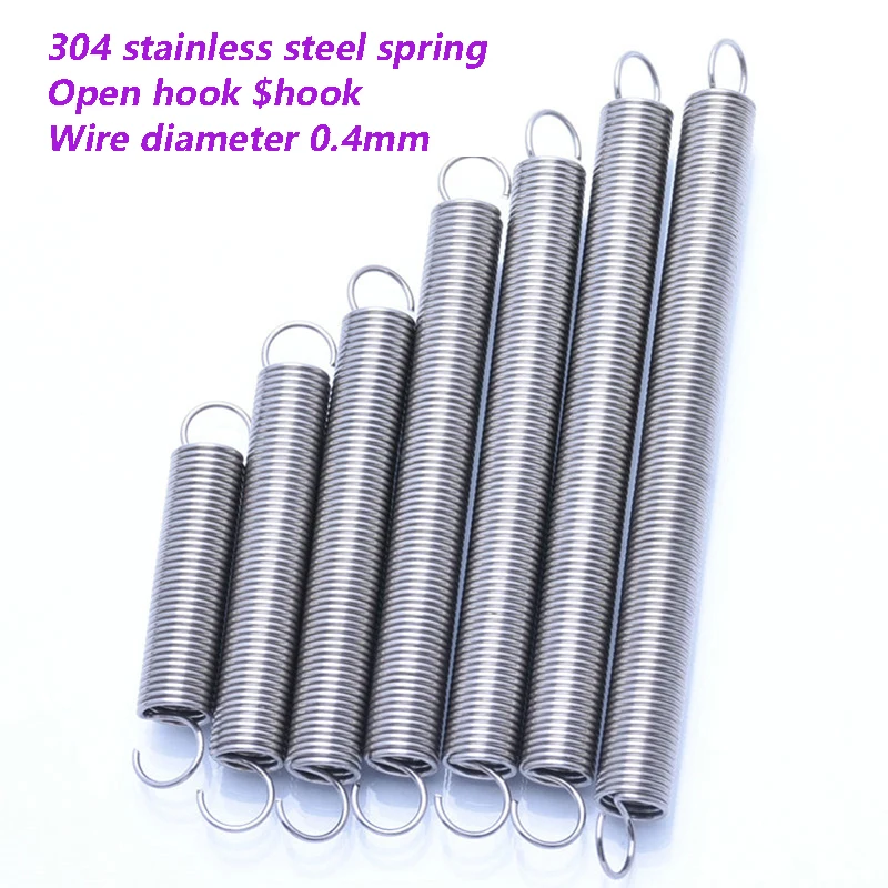 0.4 Stainless Steel Open S Hook Tension Spring 4mm Cylindroid Helical Draught Extension Expansion Tensile Spring Length 15-300mm