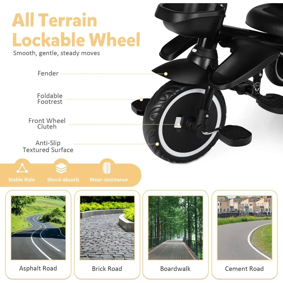 折りたたみ三輪車 8 in 1 ベビー三輪車 取り外し可能で調整可能なキャノピー付き 親用ハンドル 5点式安全ハーネス 幼児用自転車 ストローラー