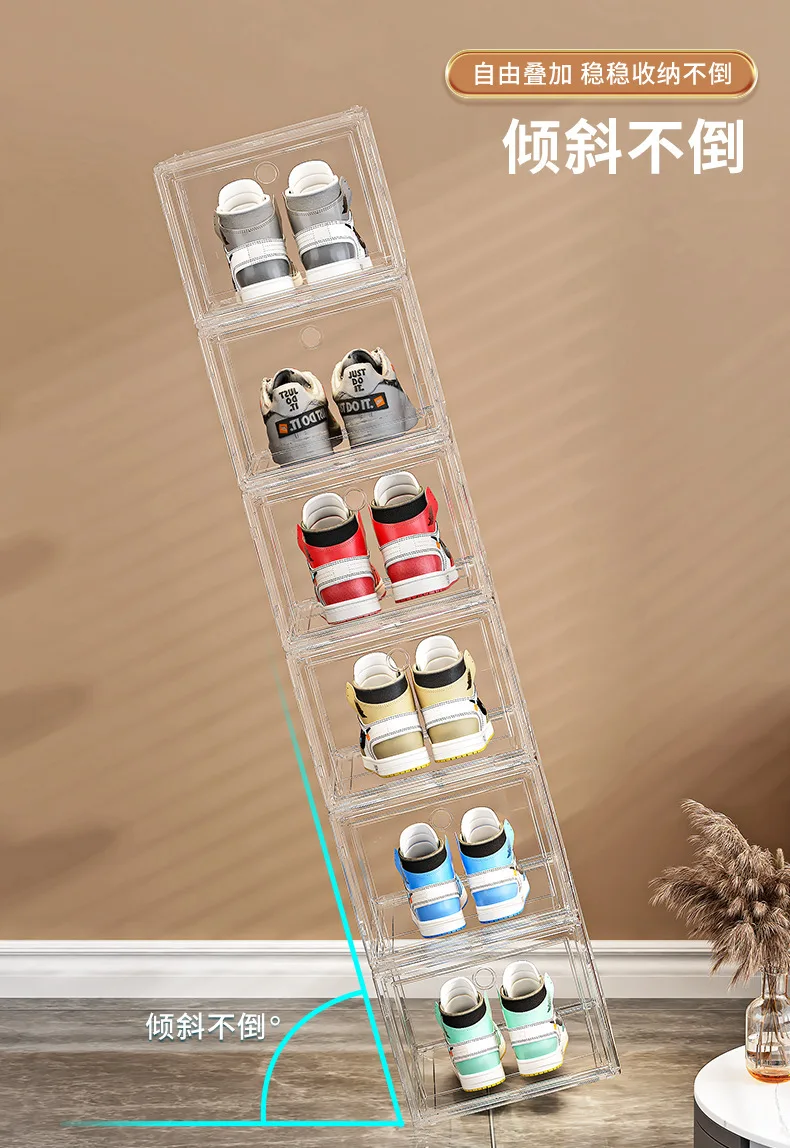 Große AJ Sneaker-Organizer-Box, verdickte transparente Schuhbox mit Magnetverschluss, stapelbarer, mehrschichtiger Schuhaufbewahrungs-Organizer – Detail 7