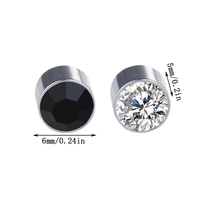 2 Piece Magnetic Stud Earrings With Shiny Zircon For Men Women Fashion Simple Non-Piercing Ear Clips Earrings Party Jewelry 6mm view 3