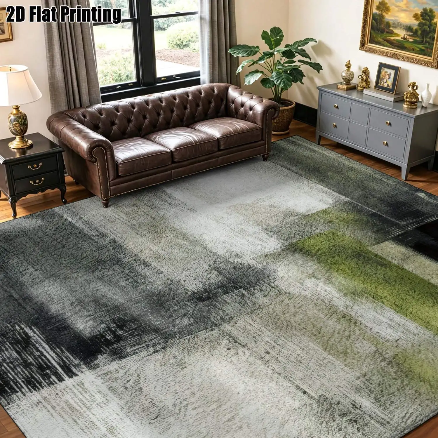 1Pc 2D Printed Gray-Green Abstract Geometric Modern Minimalist Nordic-Style Instagram-Inspired Floor Mat, Home Decor, Multi-Size, Machine Washable, Suitable for Entrance, Dining, Foyer, Bedroom, Living Room