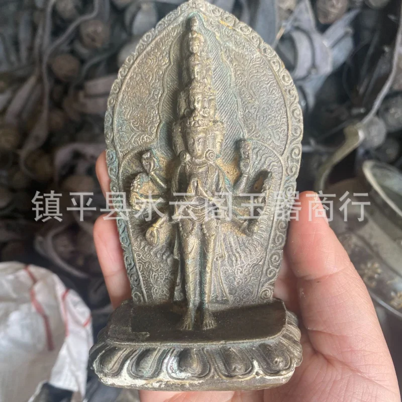 Folk Antique Copper Eight-Arm Eleven Faces Avalokitesvara Crafts Ornaments Buddha Statue Guanyin Bodhisattva Home Worship