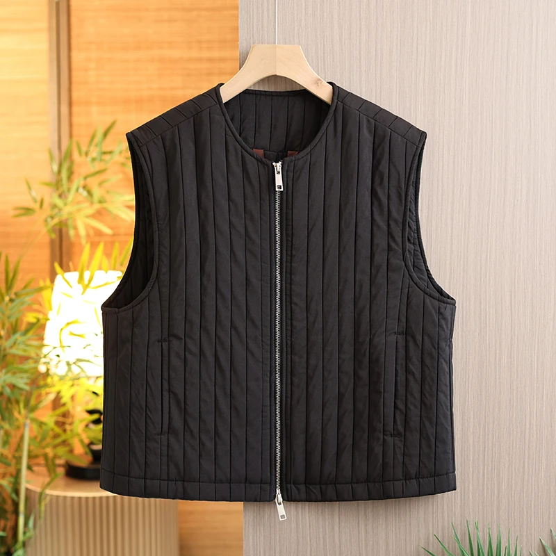 

Женский стеганый жилет Thiened, топ на молнии, модная осенне-зимняя круглая жилетка из смеси хлопка и полиэстера, облегающая посадка