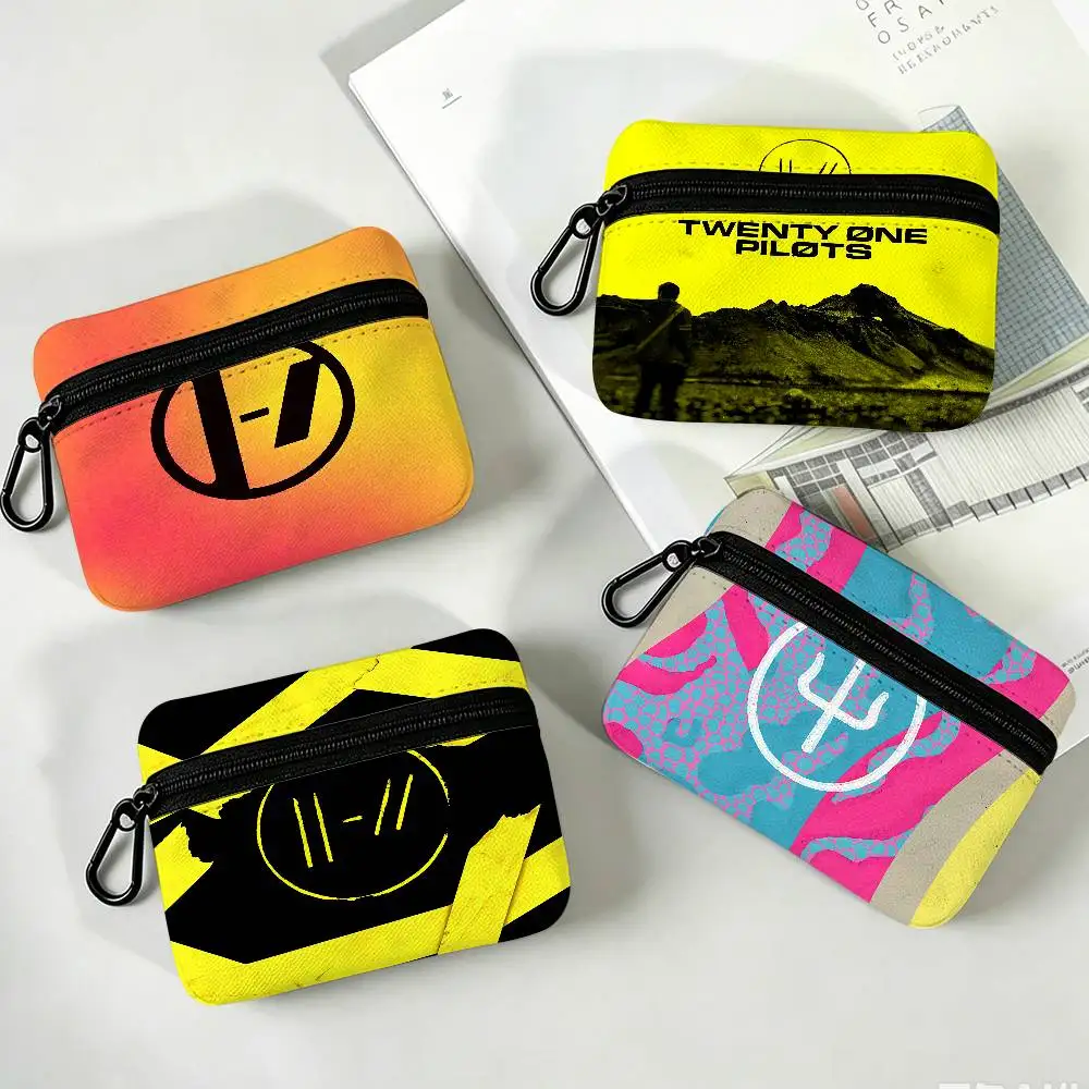 Popular T-Twenty One Pilots Band Oxford Coin Wallet Detachable Carabiner Hook Compact Storage Bag For Outdoor Shopping Accessory