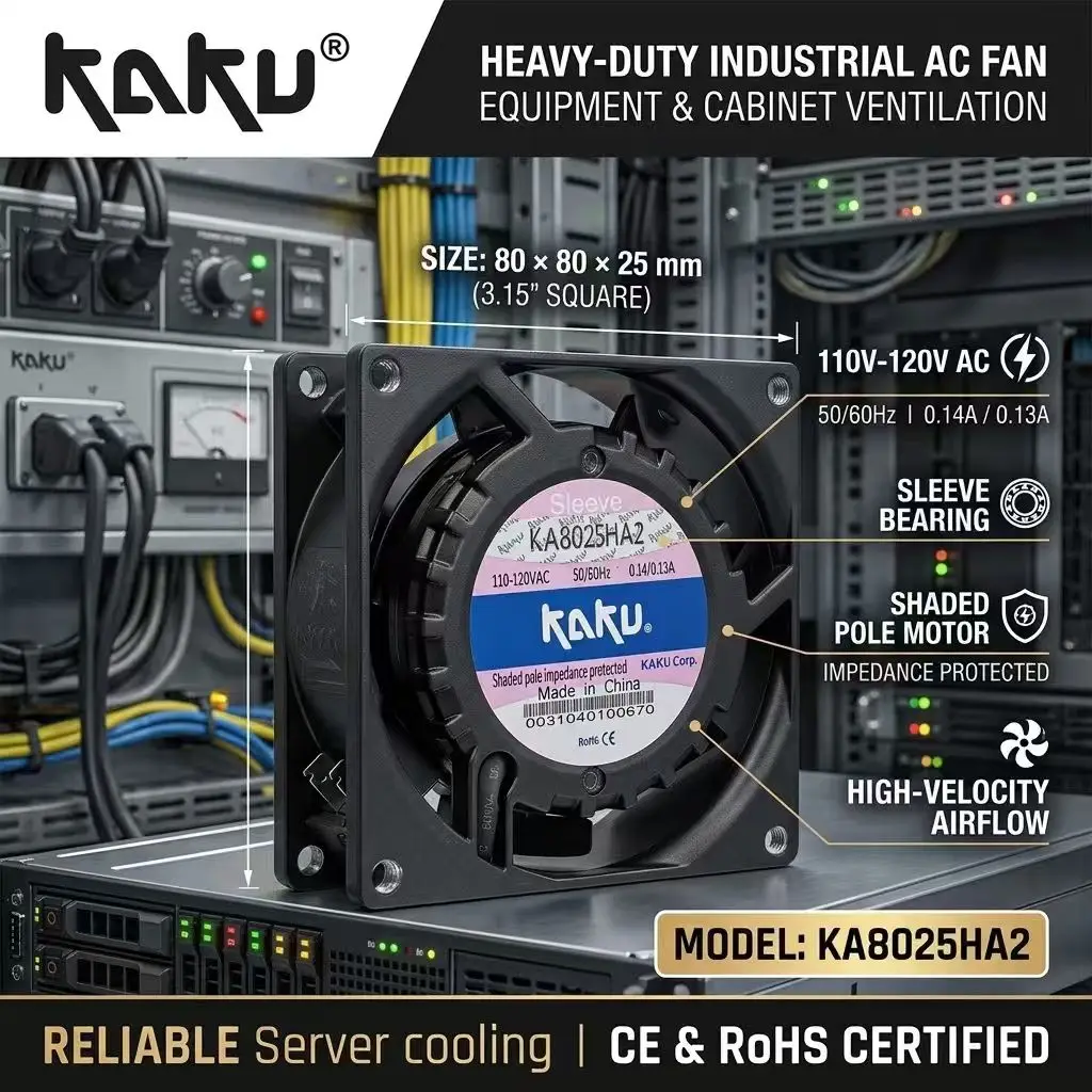 For KAKU KA8025HA2 AC 110V-120V 0.14/0.13A 8025 80x80x25mm Sleeve Bearing Metal 2-Pin Welder Server Inverter Chassis Cooler Fan