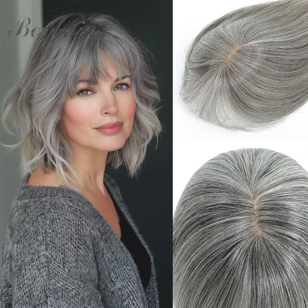 ヘアピース 2クリップ付き 透明レース 人毛ヘアピース 女性用 ナチュラルな髪の毛 薄毛用 ワンピースヘアピース 5x9cm