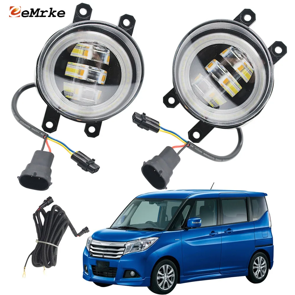 2-Pcs White/Yelow Car Fog Lights for Suzuki Solio MA26S MA36S MA46S 2015 2016 2017 2018 LED Angel Eye DRL Daylight Accessories