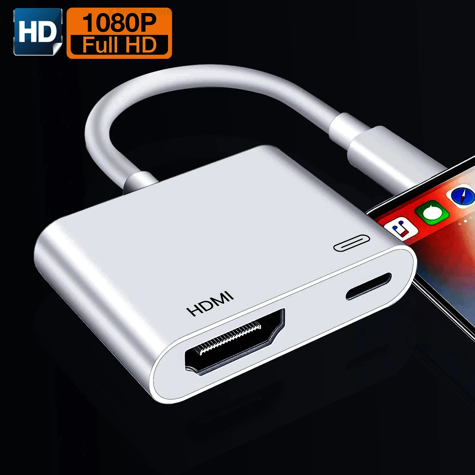 

1080P адаптер для телефона с HDMI-совместимым проекционным кабелем, разъем для экрана аудиосинхронизации для iPhone iPod на HD Мониторы телевизора