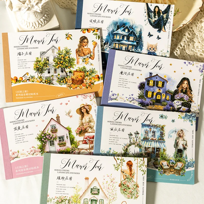 

18 Sheets/Bag Manor Scenery Die-Cut Stickers Book for Scrapbook Journal DIY Planner Phone Case Notebook Decoration Craft Gift