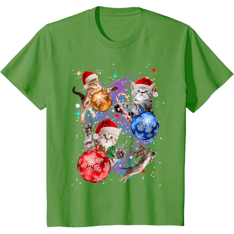 Chats de Noël mignons dans l'espace pour hommes et femmes, cadeaux d'ornements, t-shirt