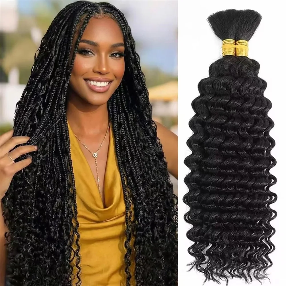 

Deep Wave Bulk Human Hair Braiding Hair 100g No Weft Human Hair Bundles Micro Human Braiding Hair for Boho Braids