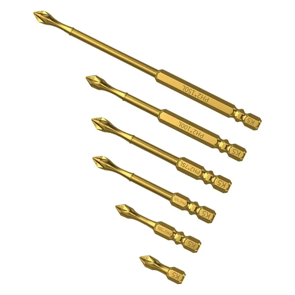 6PCS Portable Titanium Coating Screwdriver Bit Non-slip Wear-resistant Driver Bit Durable Anti-shock Phillips Bit