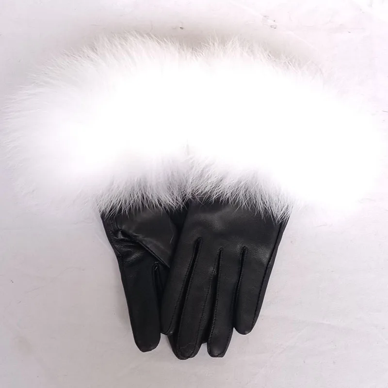 Real Sheep Leather Gloves Women Luxury For Women Warm Winter Natural Fox Fur Glove Fashion Warm Natural Leather Hand Warmer