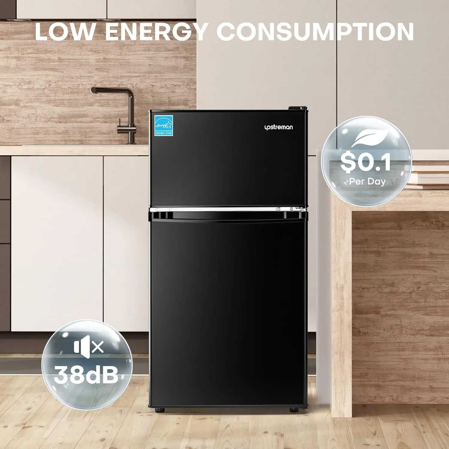 3.1 Cu.Ft Mini Fridge with Freezer, Double Door Mini Fridge, Dorm Essentials, Adjustable Thermostat, Energy Saving, Mini Fridge