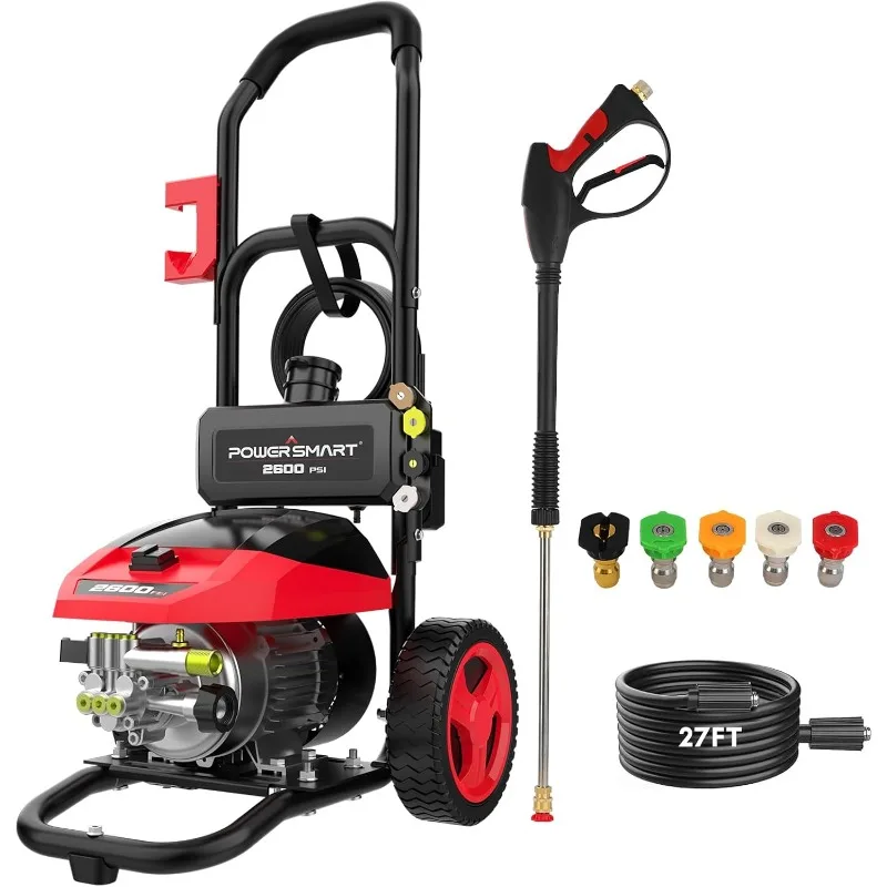 Electric Pressure Washer 2600 PSI, 1.2 GPM,1800W with Onboard Soap Tank, Spray Gun & Wand, 5 Nozzle Set for Cleaning Cars