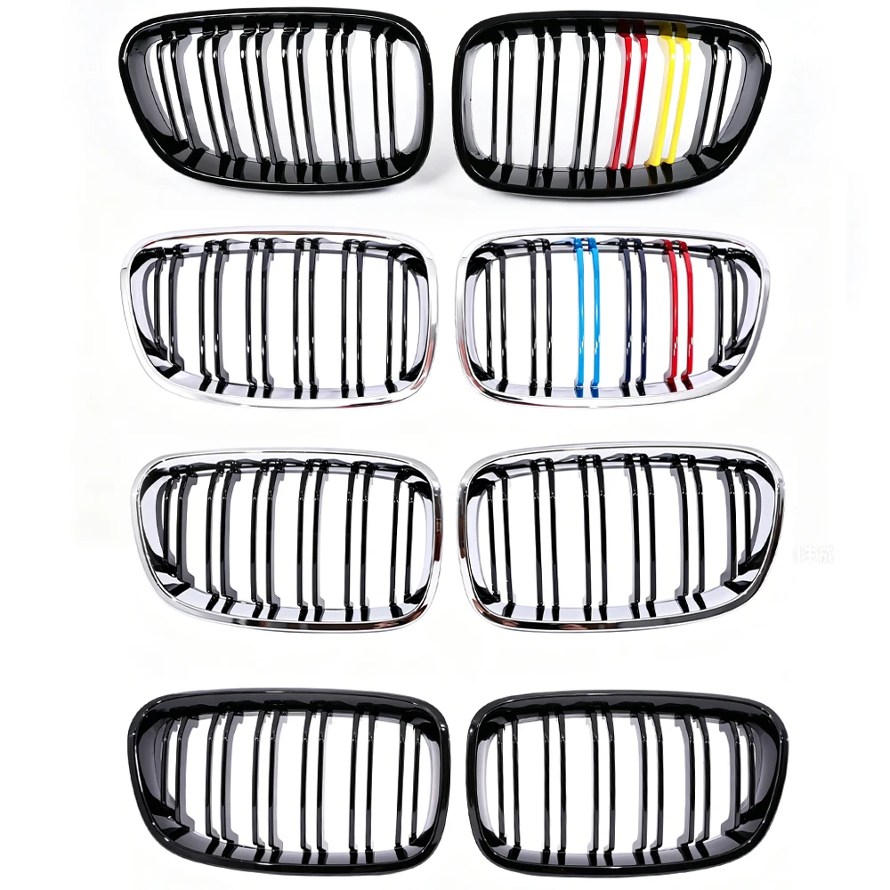Dual Slat Kidney Grille For BMW 1 Series F20 F21 2011-2014Matte/Gloss Black/Chrome/Carbon Water Transfer M Tri-Color Option