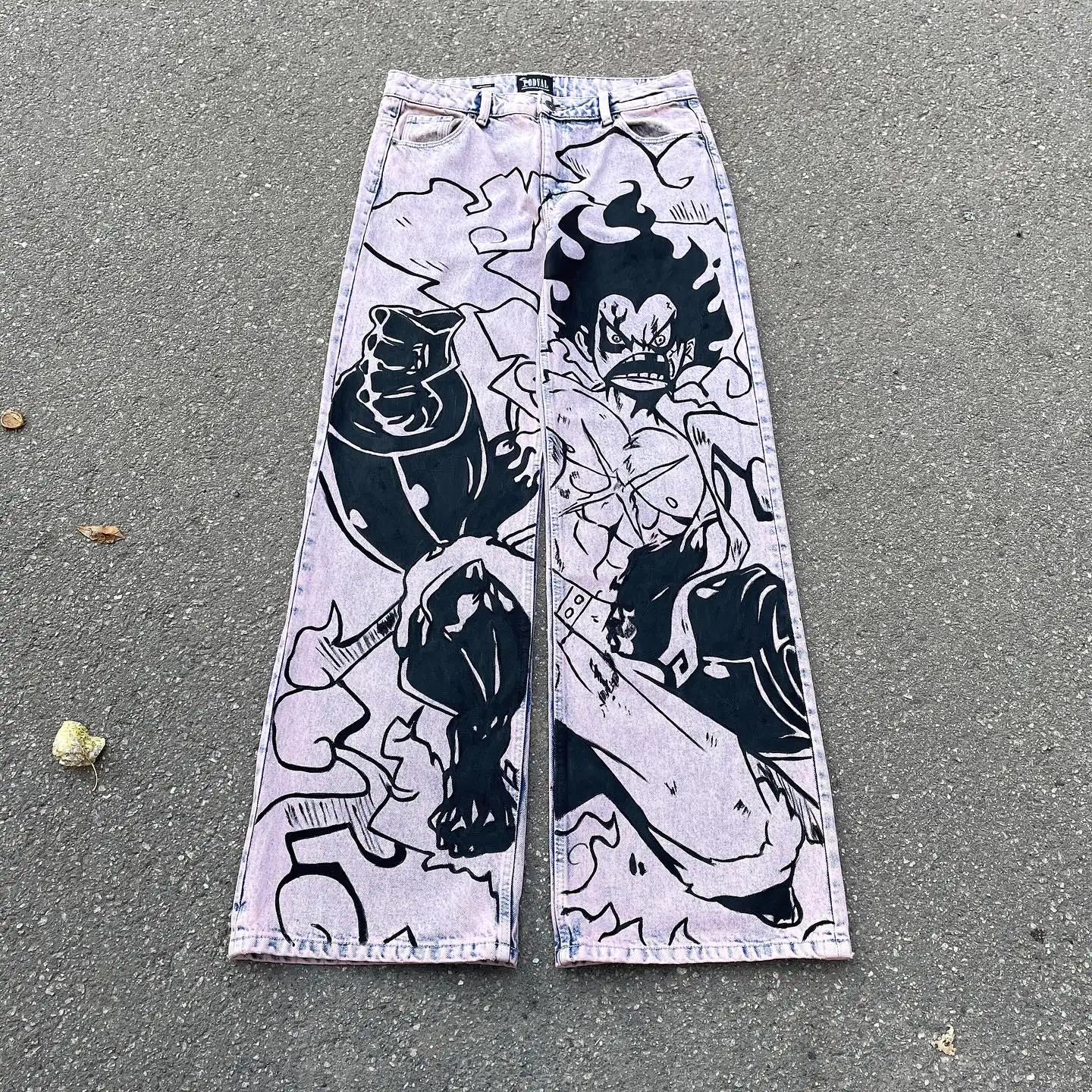 Harajuku Ruffy Anime Print Baggy Jeans neuen Stil weites Bein Hose y2k beliebte Streetwear Männer Frauen hohe Taille Hosen