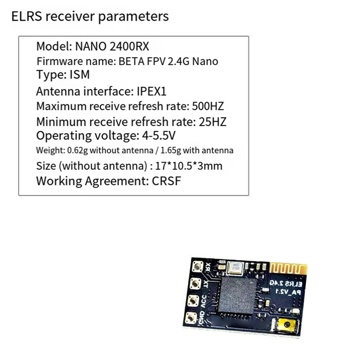 Приемник ELRS 2,4 ГГц, приемник NANO ExpressLRS с антенной T-типа, поддержка обновления Wi-Fi для дрона FPV RC