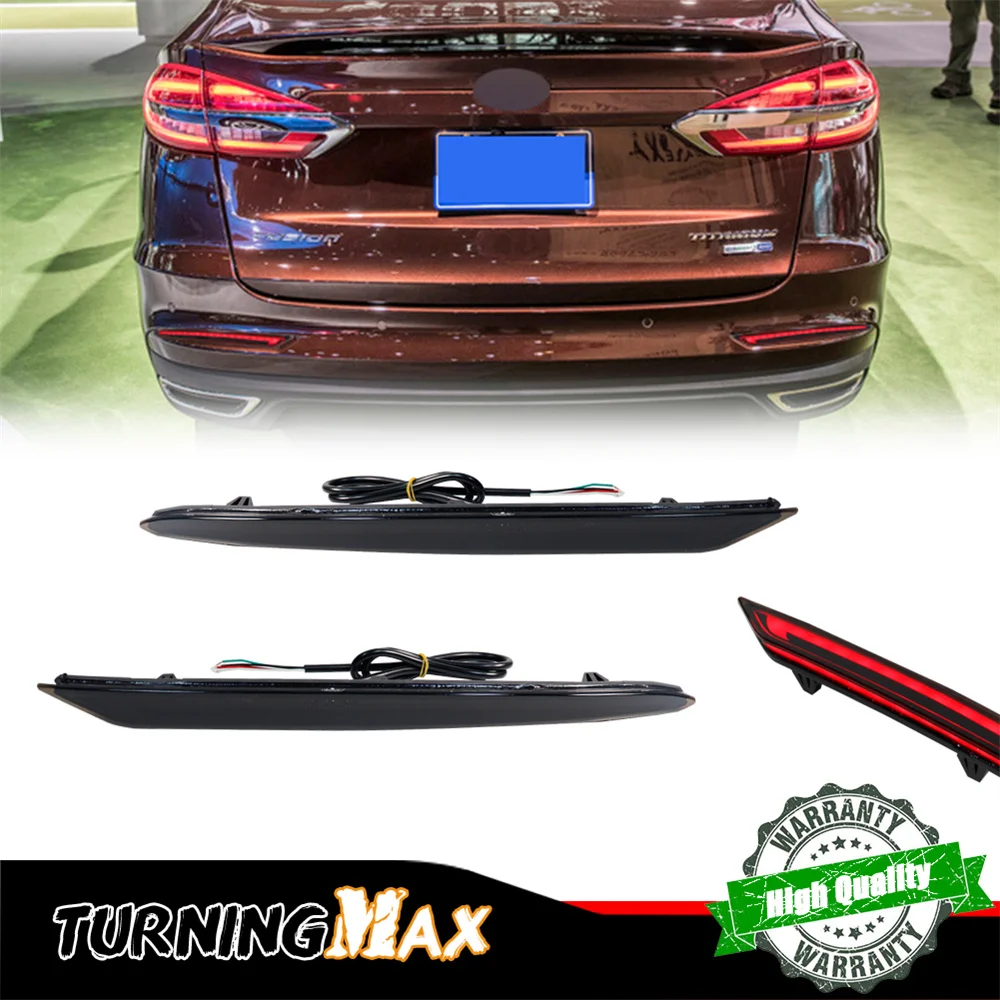 Red LED Rear Bumper Reflector Tail/Brake Lights Rear Fog Lights w/ Sequential Turn Signal For Ford Fusion 2019 2020 2021 2022