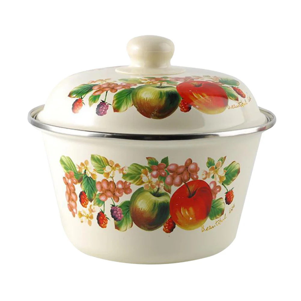 Home Decor Storage Shelves Enamel Basin Ceramics Mixing Bowl Lard Oil Pots Retro with Lid Thickened Colorful Holder