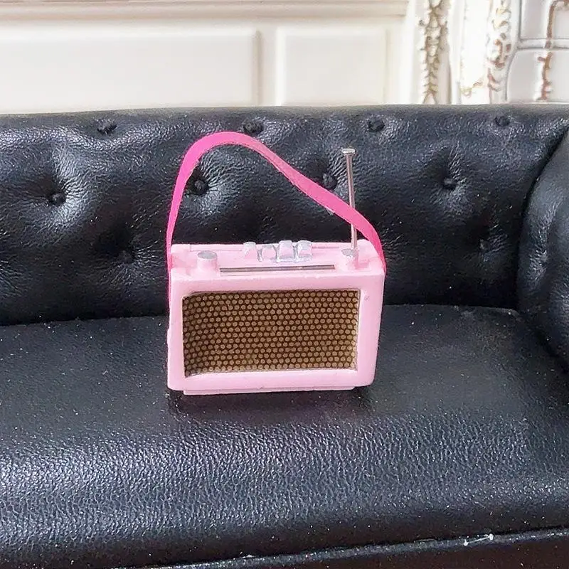 1/12 casa de bonecas vintage mini modelo de rádio portátil acessórios de decoração de casa de bonecas decoração de cena de casa brinquedos presentes para crianças