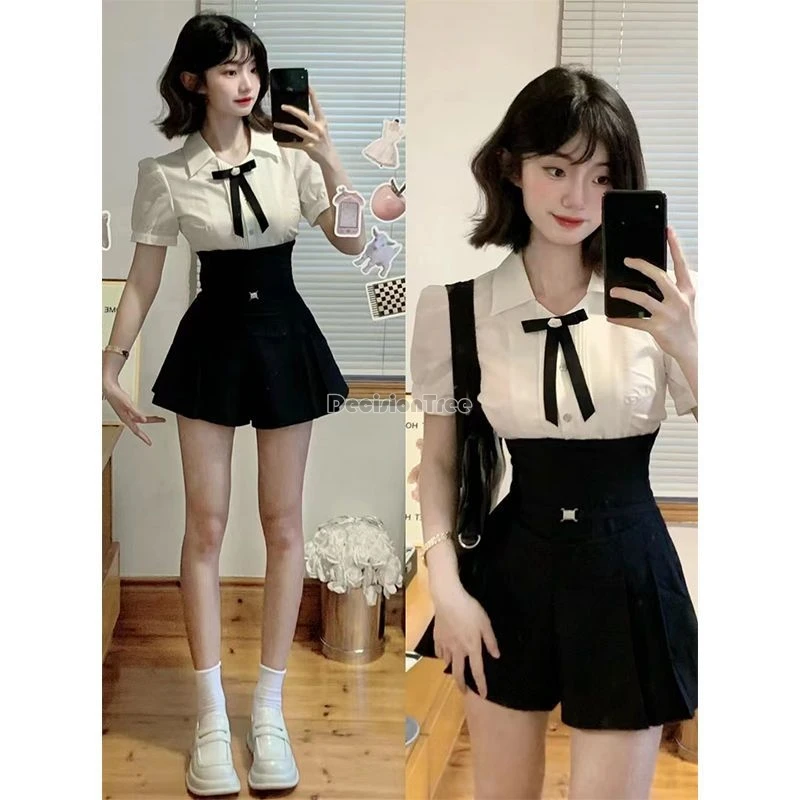 2024 american college style hot girl school uniform set bow top high waist culottes improved japan korea style daily jk uniform