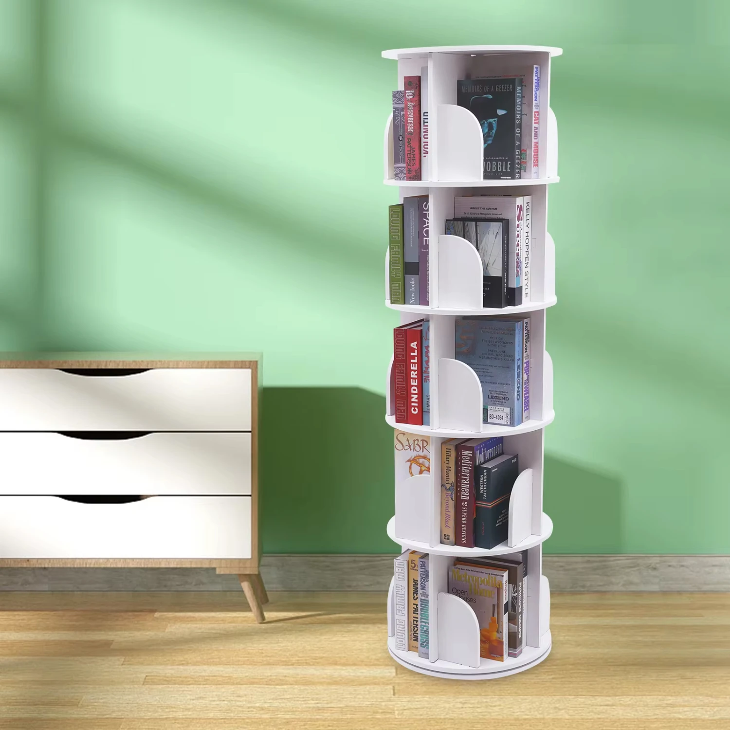 

New PVC Desktop Bookshelf Counter Bookcase Desktop Shelves 5 Tier ° Rotating Stackable Shelves Bookshelf Organizer Decor