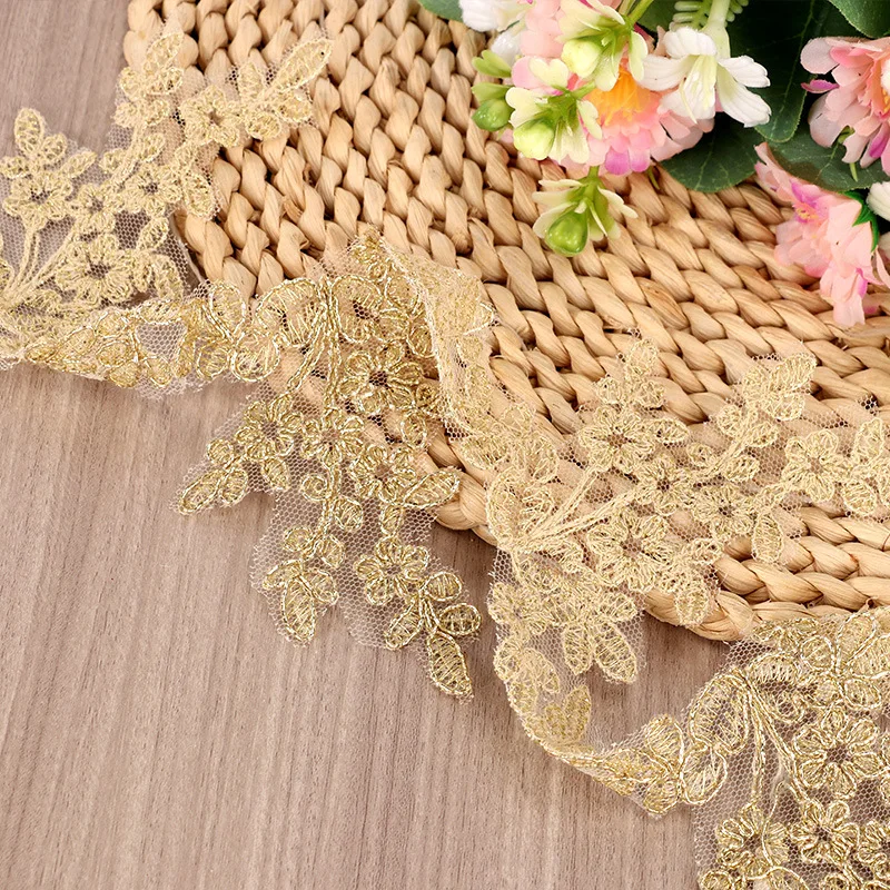 2 Yards Gold Cording Fabric Flower Venise Venice Mesh Lace Trim Applique Sewing Craft for Wedding Dec. 4.7cm wide