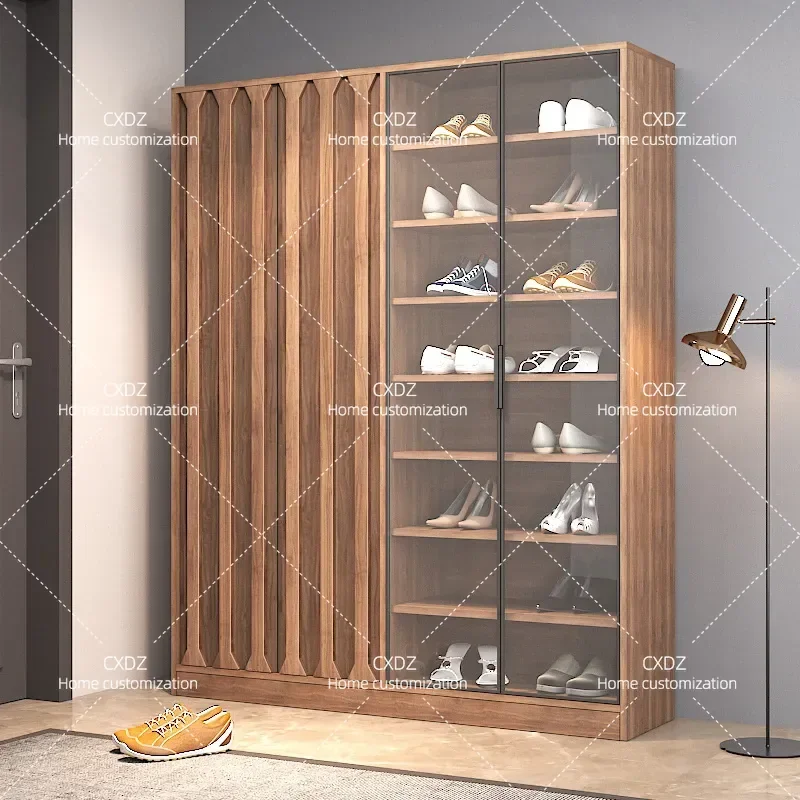 Solid Wood Shoe Cabinet Large Capacity Multi Layer Indoor Storage Wall Mounted Locker for Home Entrance 2024 New Arrival