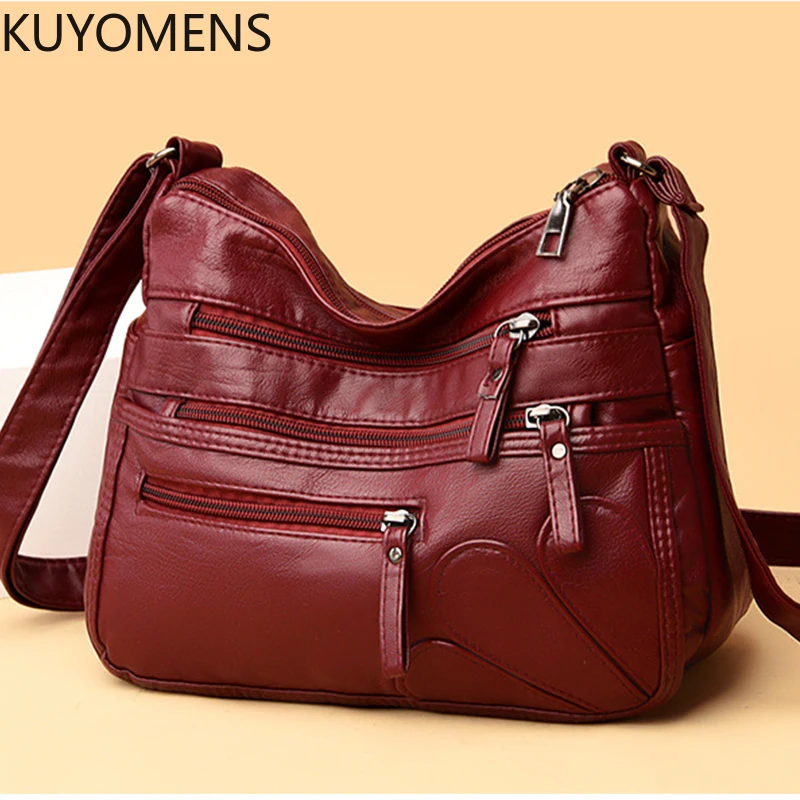 Sacos de ombro de couro macio das mulheres de alta qualidade multi-camada vintage crossbody saco de designer de luxo bolsa feminina e bolsa