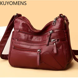 Yüksek kaliteli kadın yumuşak deri omuz çantaları çok katmanlı Vintage Crossbody çanta lüks tasarımcı kadın çanta ve çanta