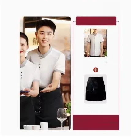 ケータリング半袖ウェイトレス作業服コーヒーショップ洋食レストラン従業員制服鍋作業服トップとエプロンセット