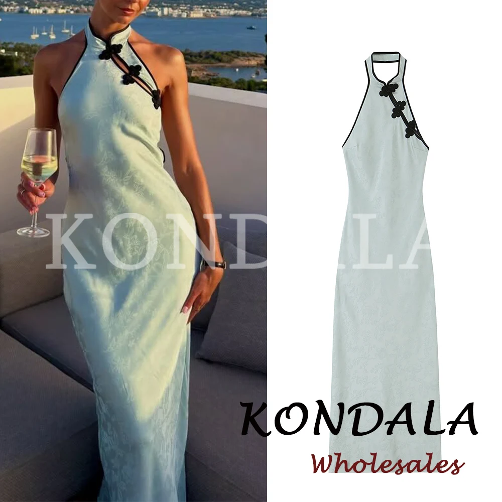 KONDALA Chic Knot Weißes Damen Midi-Sommerkleid, rückenfreies, ausgehöhltes Etuikleid, modisch 2026, elegant mit Nackenband, Vestidos