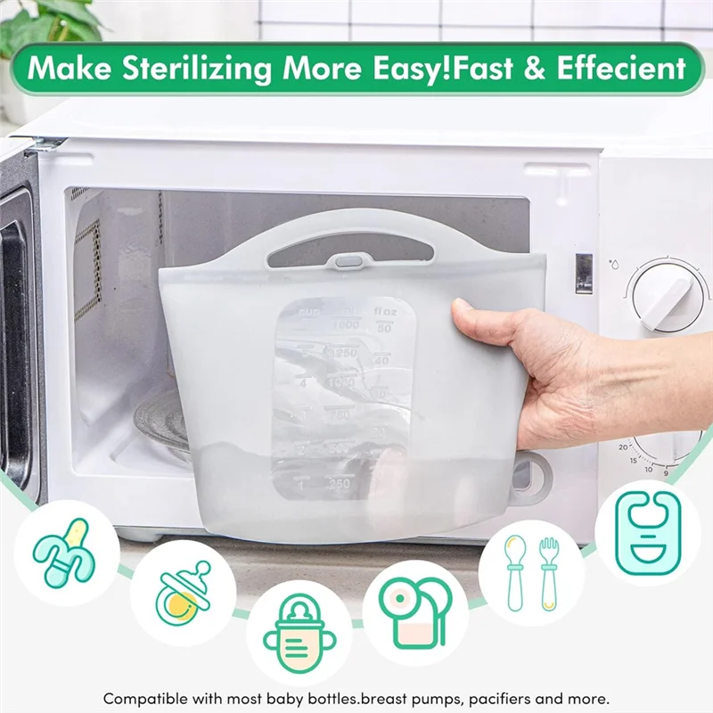 كيس بخار سعة 1.5 لتر قابل لإعادة الاستخدام للمنزل والسفر، عبوتان من حقيبة تعقيم الميكروويف السيليكونية، حافظة طازجة #3