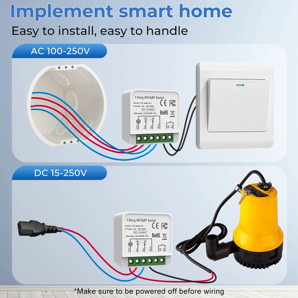 Tuya WiFi RF433 16A AC DC Smart Wireless Switch Light Mini modulo a 2 vie On Off Timer Breaker per Google Home Alexa