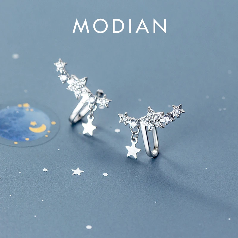 Modian oryginalna 925 srebro migocząca cyrkonia możliwość układania w stosy gwiazda klipsy kolczyk dla kobiet moda wesele elegancka biżuteria
