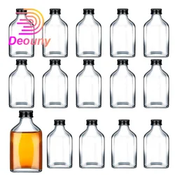 DEOUNY Mini Liquor Bottles Reusable Glass Flask Bottles With Caps Clear Bottles DIY Gift For Birthday Weddings Baby Shower Party