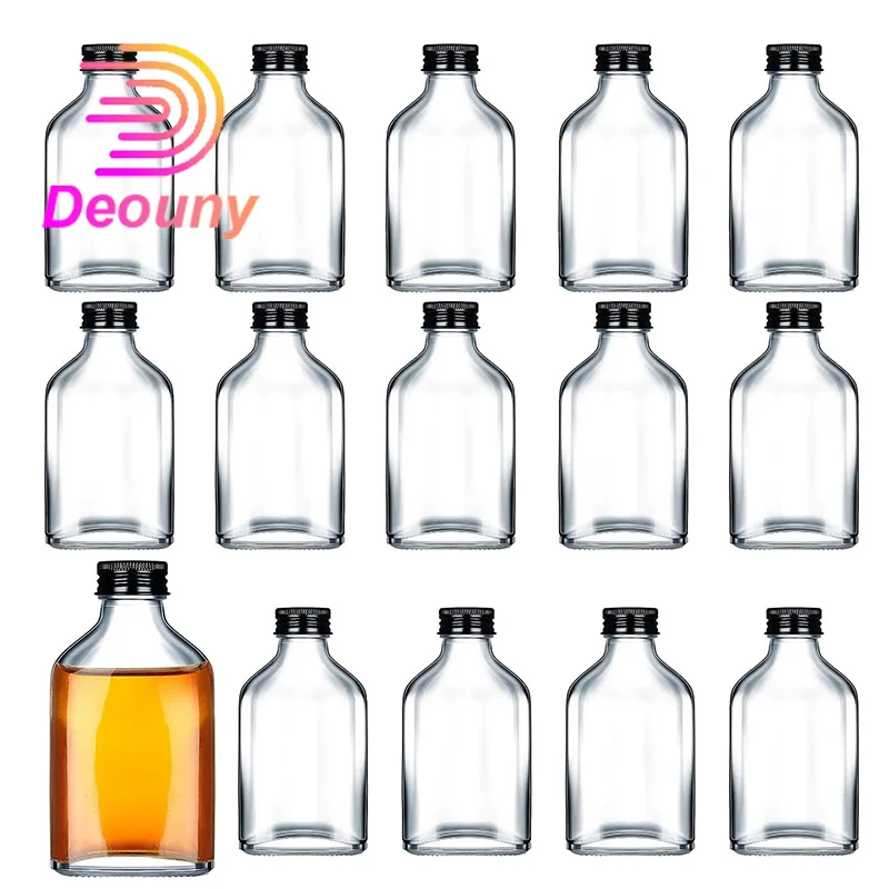 DEOUNY Mini Liquor Bottles Reusable Glass Flask Bottles With Caps Clear Bottles DIY Gift For Birthday Weddings Baby Shower Party