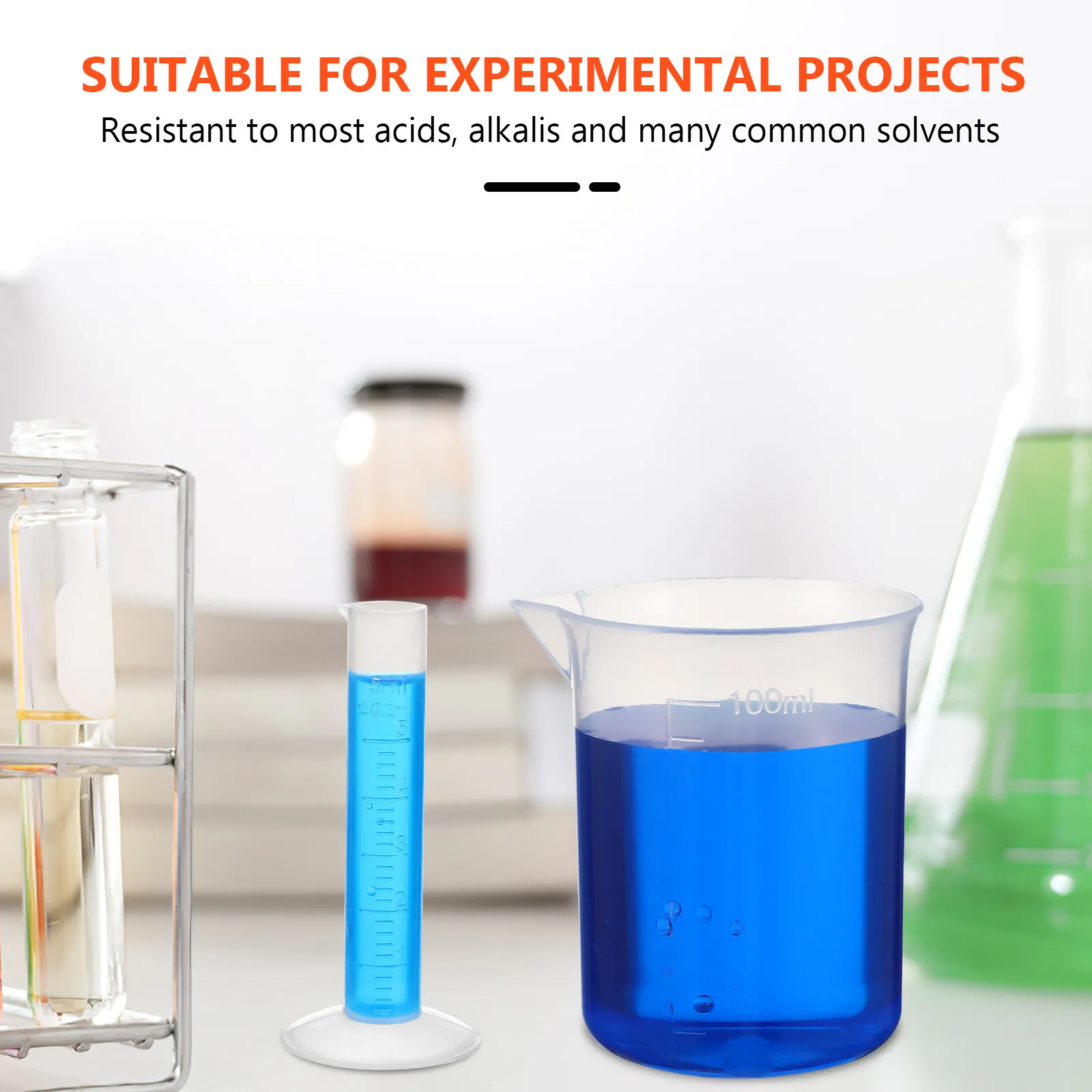 1Set Plastic Graduated Cylinders Beakers Transfer Pipettes Tube Brush Lab Measuring Tools Set Clear Scale Round Bottom Stable