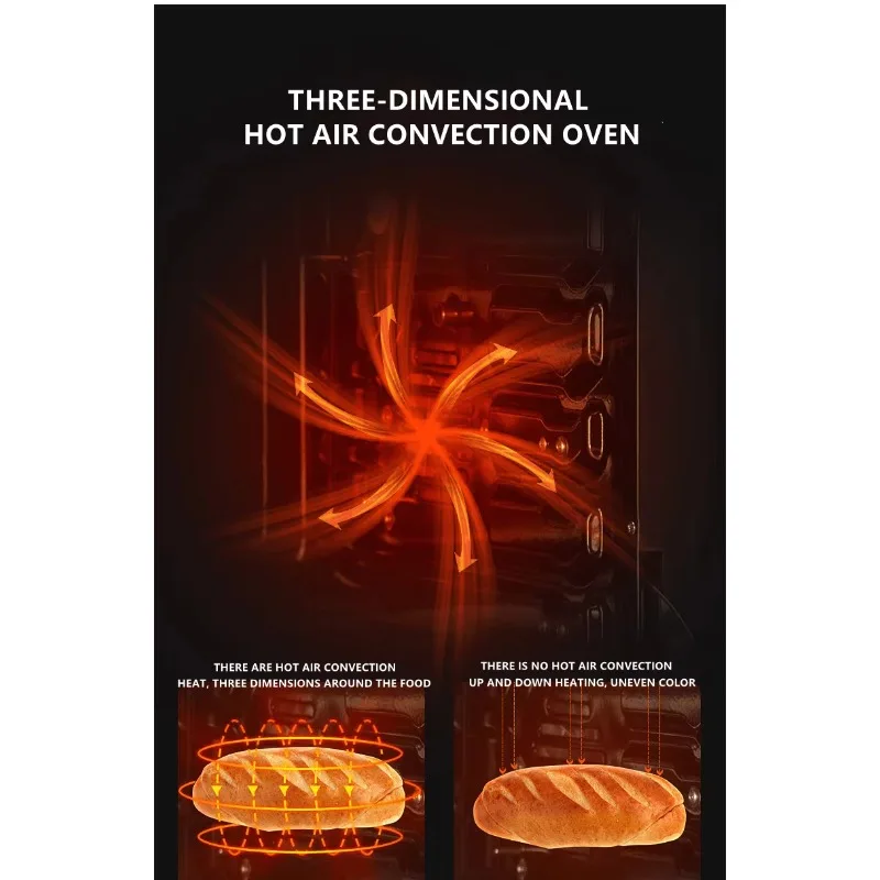فرن كهربائي بسعة كبيرة 48 لتر، فرن خبز كعكة البيتزا لأجهزة المطبخ المنزلية باللغة الإنجليزية مع لوحة التشغيل وقابس الاتحاد الأوروبي