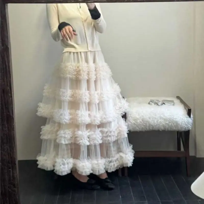 

Юбка в стиле Sweet Lolita для женщин, винтажная, с оборками и кружевом, с завышенной талией, А-силуэт, многоярусная, в стиле Harajuku Y2K, кавайная, повседневная, для вечеринок