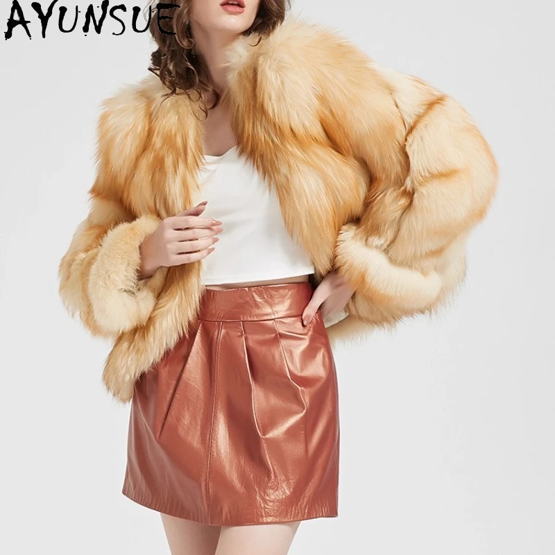 

AYUNSUE Natural Fox Fur Coat Women 2025 Whole Fox Winter Clothes Warm Real Fur Coats for Woman Short Style Пальто Женское
