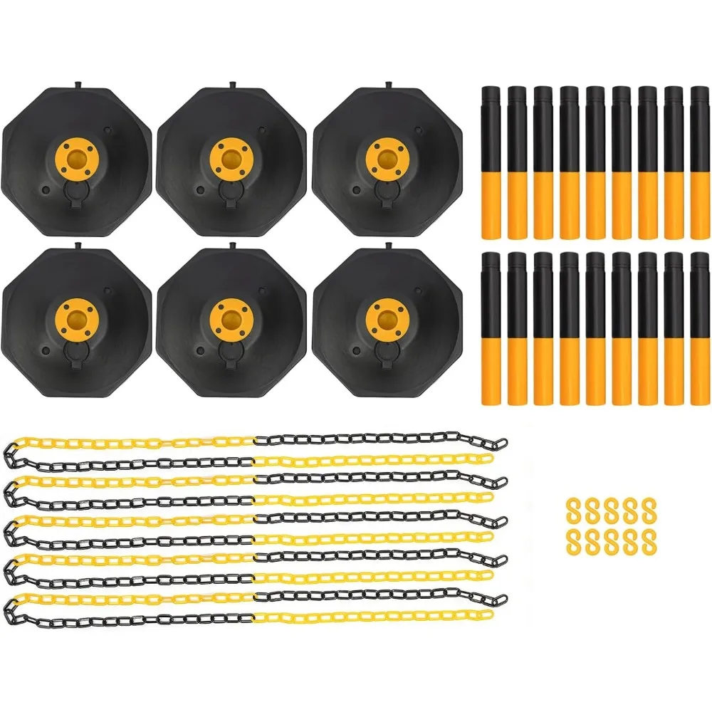 Barrier Post and Plastic Chain 28.5 x 85 cm Locking Post Chain Post Yellow Black Plastic Bollard Sets for Driveway Garage Gate