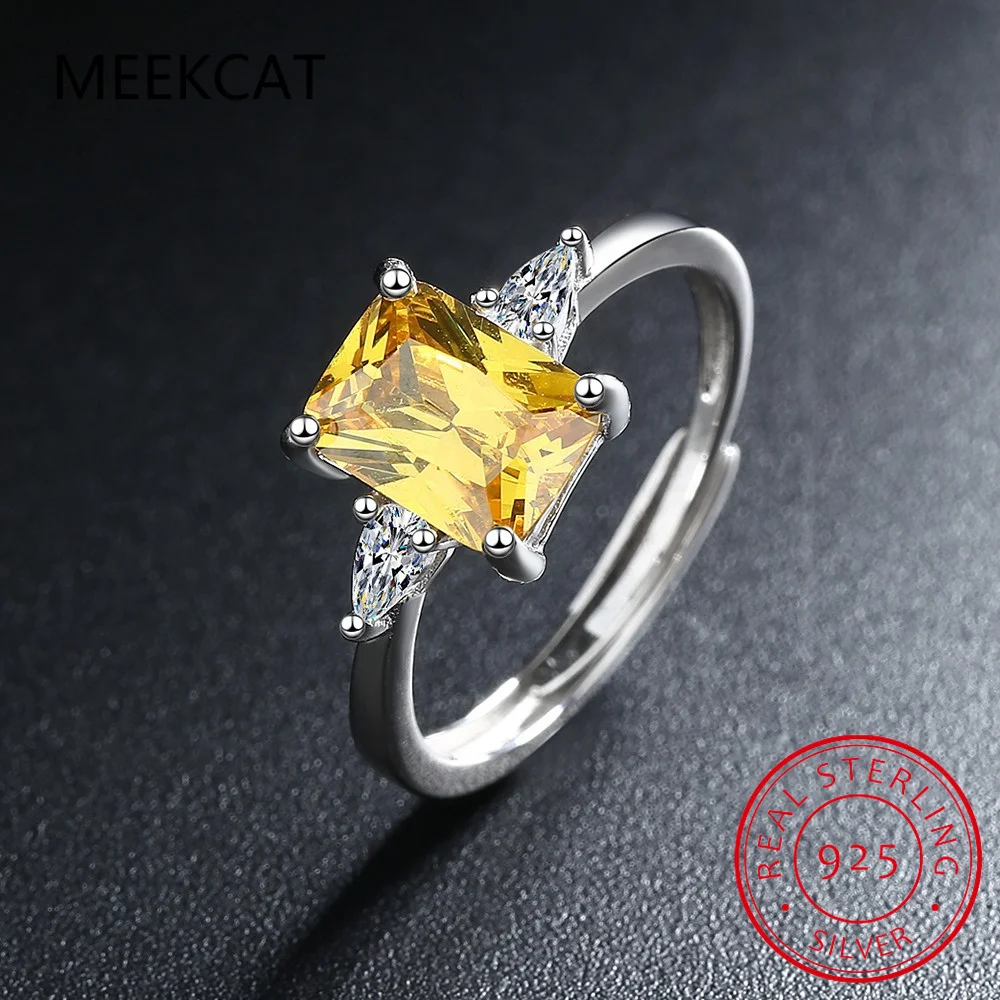 Anel de Diamante Amarelo de Alto Carbono Retangular Luxuoso 10x14MM para Mulheres, Anel de Corte Gelo 10ct, Joia de Casamento em Prata S925 Banhada a Ouro