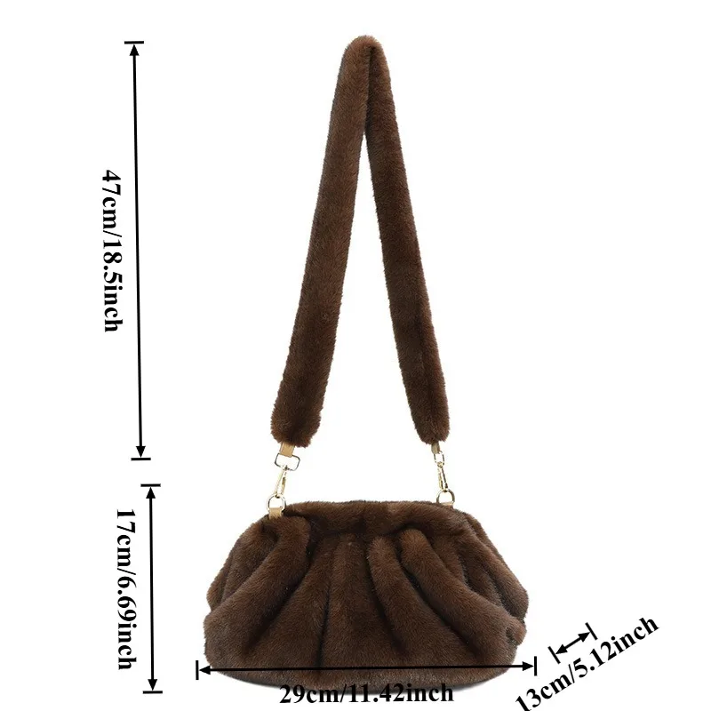 Puszysta damska torba - duża pojemność, nowość na jesień/zimę, niszowa futrzana torba na ramię/przez ramię z plisowanym wzorem typu tote.