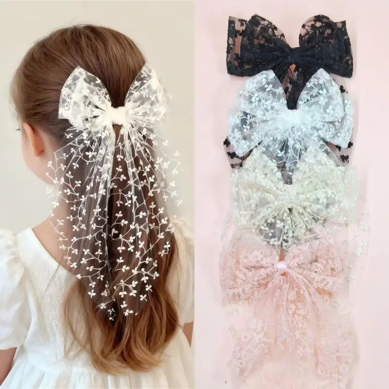 

(JYA2)1 Pc Girl Romantic Wedding Season Headwear New Tailcoat Lace Bow Hair Clip Sweet Lovely Princess Style Hairpin Gift