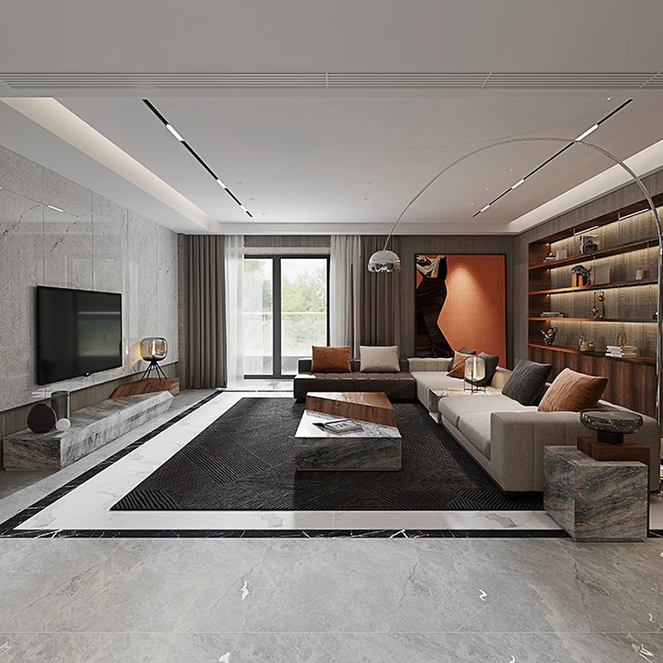 2021 New Arrival Natural Marble TV Stand and Coffee Table Set Living Room Modern Center Coffee Table