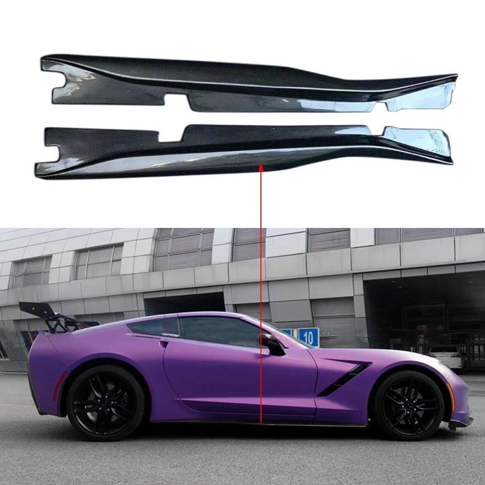 For Chevy Corvette C7 Side Skirts 2pcs Universal Model Carbon Fiber Black Car Trim C7 Side Skirts Cover Accessories