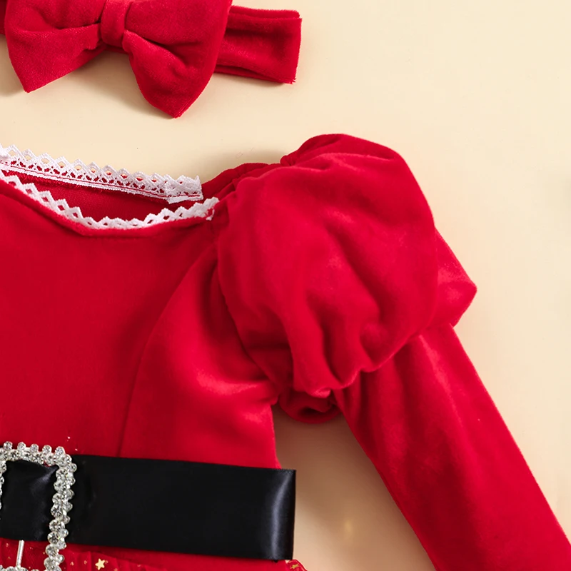 Sweety vestido de Navidad para niña, traje de manga larga, vestido de retazos de estrellas con diadema de lazo para fiesta de Cosplay, ropa de