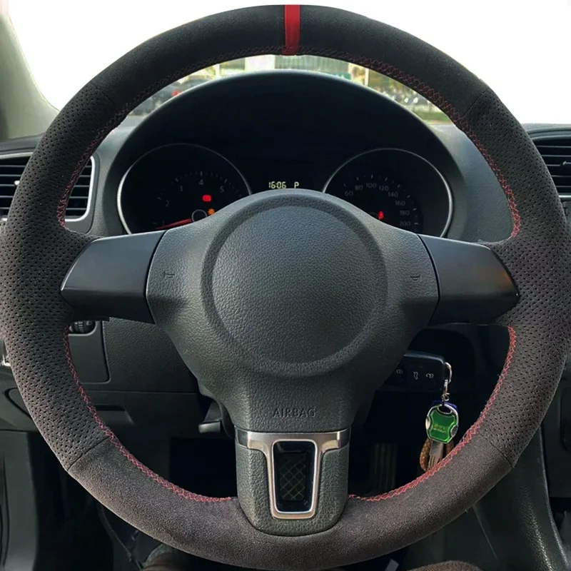 Custom Suede Car Steering Wheel Cover For Volkswagen Golf 6 Mk6 VW Polo Sagitar Bora SantanaJetta MK5 steering wheel cover